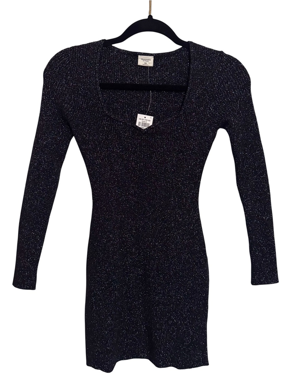 Abercrombie & Fitch NWT X-Small Petite Black Shimmer Bodycon Sweater Dress